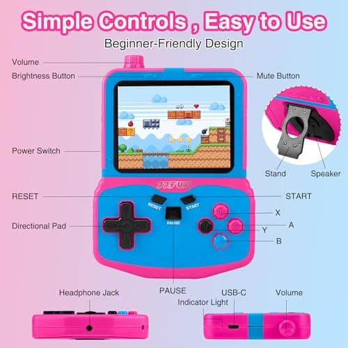 Handheld Game Console for Girls, 220 Retro Games Built-in, 3.5'' HD IPS Screen, Rechargeable Mini Portable Video Game Player for Travel & Car Trips, Gift for Kids (Rose Red) — view 7