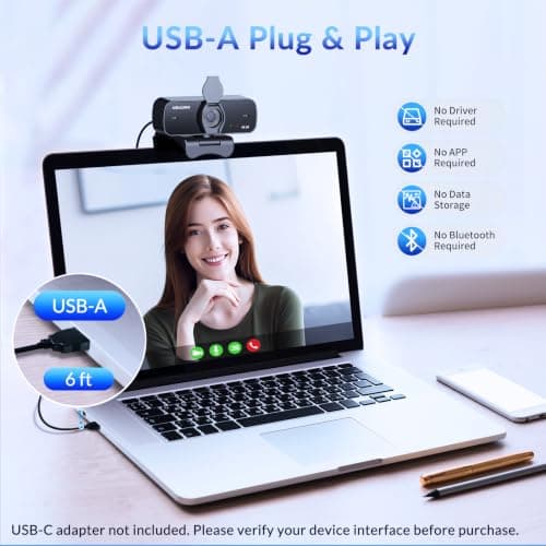 NEWORK EasyCam 4K Webcam, CDAF Autofocus, Auto Light Correction, 77°FOV, Computer Camera with Dual Mics, Privacy Cover, Plug & Play, for Zoom/Teams/Skype/Google Meet — view 5