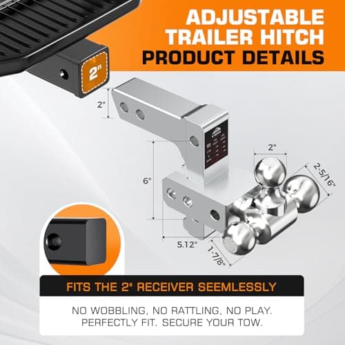 Adjustable Trailer Hitch - Drop Hitch 2 Inch Receiver Tri Ball 6" Rise/Drop