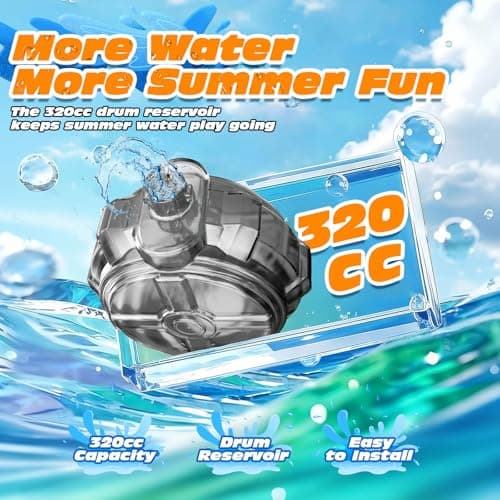 Electric Water Gun for Adults & Kids, Automatic Squirt Gun with 26 FT Range, Flashing Muzzle, USB Rechargeable Battery, 320cc Drum Reservoir, Outdoor Beach Pool Party Toys for Boys Girls (Black) — view 4