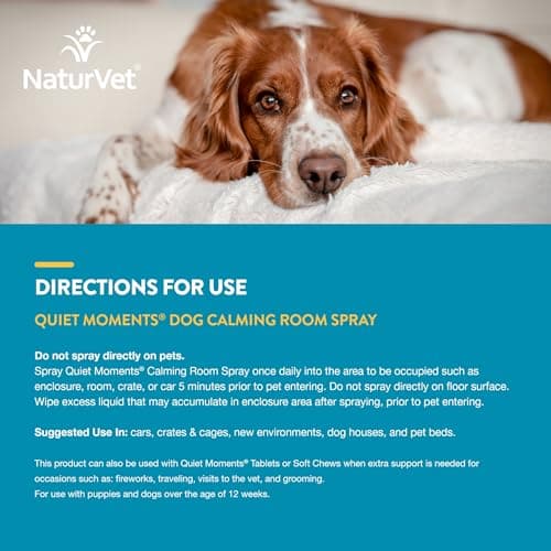 NaturVet Quiet Moments Herbal Calming Room Spray Dog Supplement - Ideal for Cars, Dog Crates, New Environments - Helps Reduce Pet Stress, Storm Anxiety, Motion Sickness - 8 Oz. — view 6