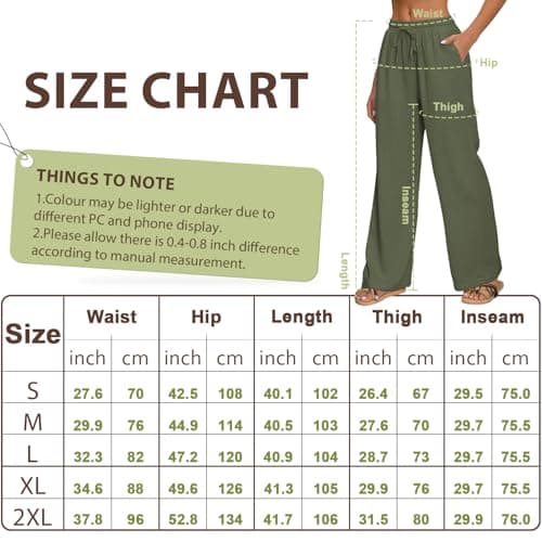 AISEW Women's Cotton Linen Palazzo Pants Drawstring Elastic Waist Casual Wide Leg Long Lounge Trousers with Pockets (Beige, 7031M) — view 5
