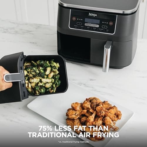 Ninja DZ201 Foodi 8 Quart 6-in-1 DualZone 2-Basket Air Fryer with 2 Independent Frying Baskets, Match Cook & Smart Finish to Roast, Broil, Dehydrate & More for Quick, Easy Meals, Grey — view 6