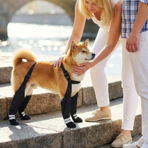Dog Suspender Boots for Large Dogs – Waterproof & Non-Slip Dog Paw Protectors with Adjustable Straps & Reflective Strips, All-in-One Connected Dog Boots for Outdoor Walks, Snow, Rain, Hiking (L)
