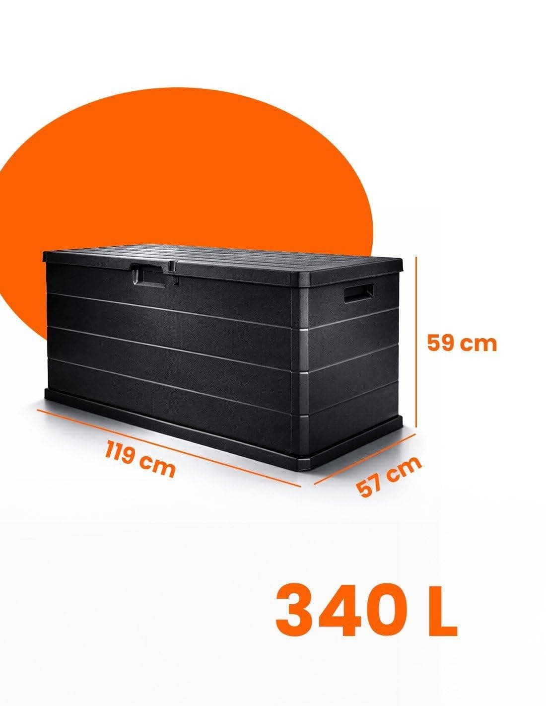 Jardin202 - Baúl Exterior Grande 170L / 340L de Resina para Jardín y Terraza | Arcón de Almacenaje | Impermeable | Resistente UV | Antracita | 340 L () | 340 L — view 3