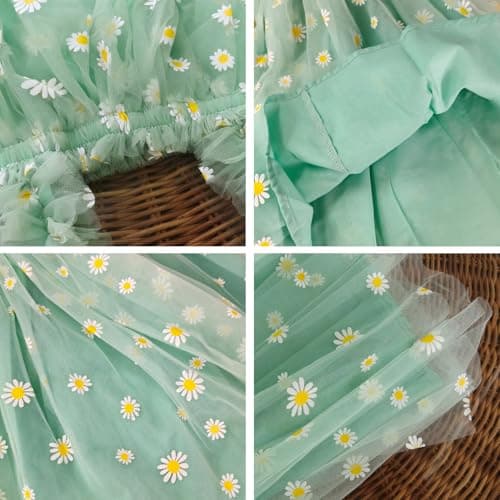 AGQT Toddler Girls Tulle Tutu Dress Sleeveless Kids Princess Birthday Tutu Dresses Formal Party Gowns Light Green Daisy-Lace Size 2-3T — view 6