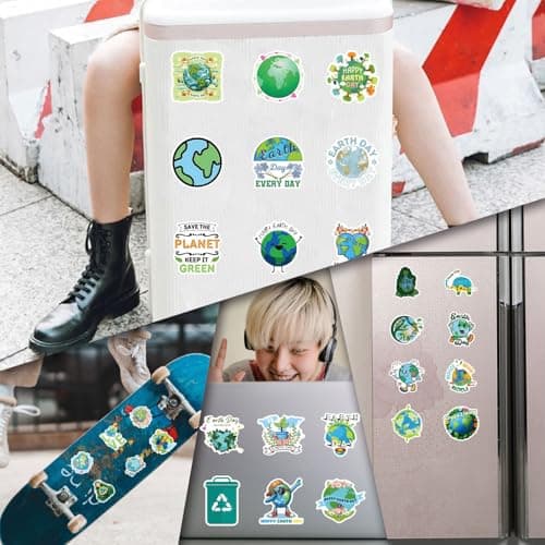 110 Pcs Earth Day Stickers - Waterproof Vinyl Eco-Friendly Stickers for Skateboard, Laptop, Fridge, Phone & Luggage (Assorted Environmental Designs)(Earth Day -110) — view 3