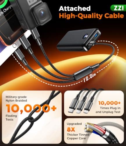 Portable Charger Power Bank, 60000mAh Battery Pack with 3 in 1 USB-C/iOS/Micro-USB Cable, 22.5W Fast Charging Portable Phone Charger, Travel Camping Essential Powerbank for iPhone 17/16 Samsung,Ebony — view 5