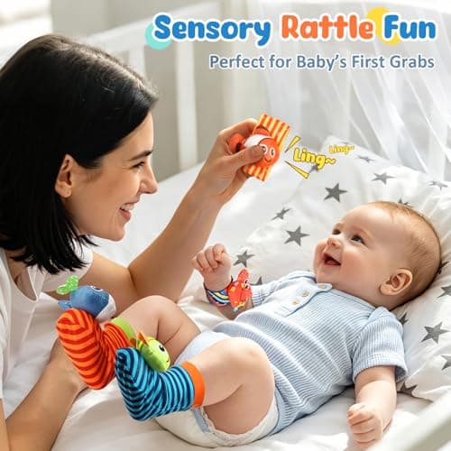 Baby Toys 0-6 6-12 Months, Baby Wrist Rattle Socks and Foot Finder Set, Infant Hand & Foot Development Sensory Rattle Toys, Baby Shower Gifts for Newborn Boys Girls — view 5