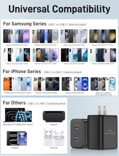 Super Fast Samsung Charger Type C, 2Pack Dual Port USB C Fast Charger Block — view 7