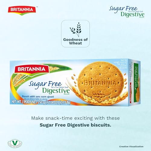 BRITANNIA Digestive Sugar Free Tea Time Cookies 12.34oz (Pack of 1-350g) - Healthy Snacks Breakfast, Lunch Snacks Whole Wheat Flavor - Light & Crispy Toasted - Suitable for Vegetarian — view 4