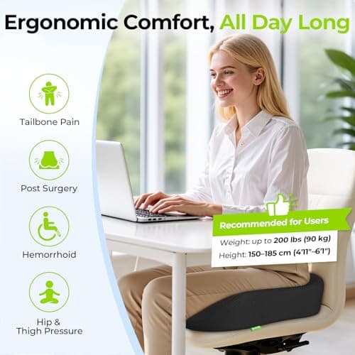 AUVON Ergonomic Donut Pillow Seat Cushion for Hemorrhoid & Tailbone Pain Relief, Thick Memory Foam Chair Cushions with Firm Support for Coccyx, Sciatica, Pressure Sores, Pregnancy, Postpartum Recovery — view 3