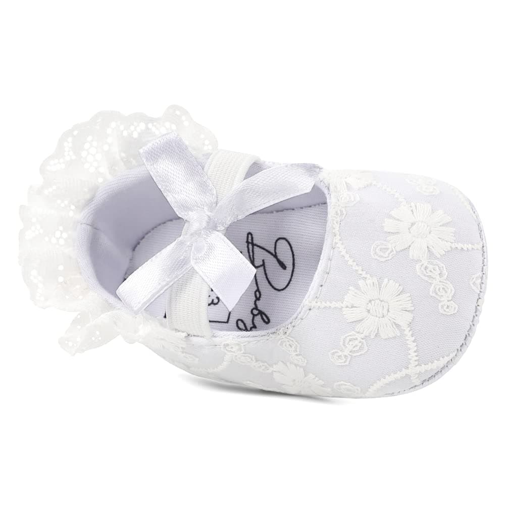 LACOFIA Baby Girls Christening Shoes Bowknot Infant Crib Shoes Anti-Slip Soft Sole Prewalkers