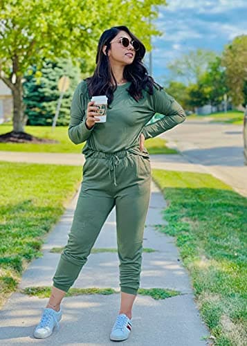 PRETTYGARDEN Women Fall 2 Piece Lounge Outfit Long Sleeve Tops High Waisted Jogger Pants Set Spring Travel Clothes Tracksuit (Light Green,Medium) — view 3