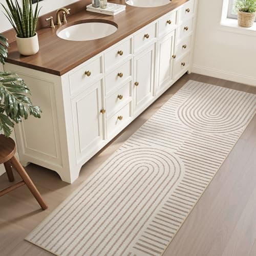Boho Area Rug 2x6 Runner Rug Machine Washable Hallway Rugs for Bedroom Non Slip Soft Carpet Geometric Textured Runner for Dining Kitchen Office Living Room Rug-Beige — view 4