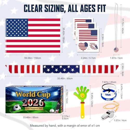 JSDKFJSA 2026 World Cup Fan Accessories Kit, 7 PCS World Soccer Sport Cup Gear Set, World Cup Merchandise for Soccer Party Decorations, Stadium Events, Watch Party, Home Cheering (United States) — view 3