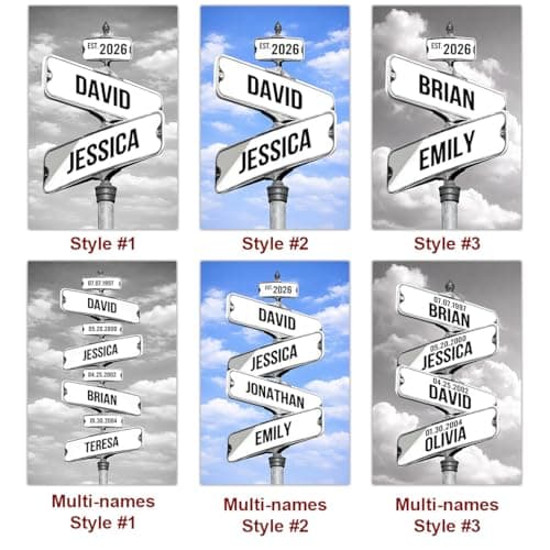 Personalized Family Names Vintage Street Sign Canvas, Custom Crossroads Street Sign Multi-names Canvas Wall Art, Wedding Anniversary for Parents, Mother's Day, Birthday Christmas Gift for Mom Dad #3 — view 6