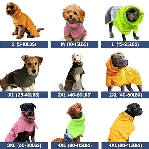 Spark Paws Dog Raincoat, Waterproof Windproof Rain Jacket, for Small Medium Large Extra Large Dogs, Reflective Breathable Full-Body Coverage Dry Suit - Mustard Yellow - 2XL