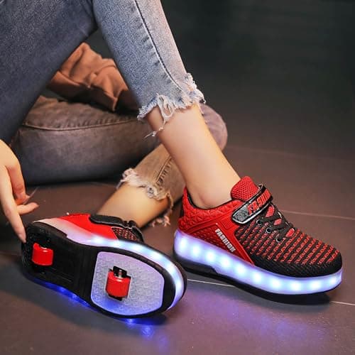 Ufatansy Roller Shoes Girls Boys Sneakers Roller Skate Shoes Kids Skateboarding Shoes USB Charging Light Up Wheels Skates(13 M US=31CN,Red) — view 2