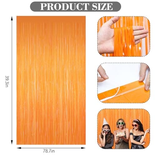 YUEXIZEXI 2 Pack Orange Foil Fringe Curtains, 3.3ft x 6.6ft Streamer Foil Curtain, Tinsel Backdrop for Birthday Party, Christmas Decor, Wedding Engagement Baby Shower Bachelorette Party Decorations