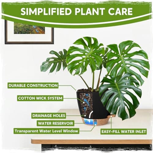 Self Watering Pots for Indoor Plants (5/5.5/6/6.5/8 Inch), Terra Cotta Planters with Water Level Indicator & Drainage,Wicking Pots for Monstera, Herbs & Snake Plant (Black, 5/5.5/6/6.5/8 Inch) — view 3