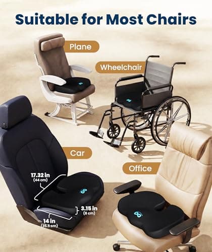 Everlasting Comfort Doctor Recommended Memory Foam Seat Cushion for Office Chairs & Car - Ergonomic Office Desk Accessories - Cushions for Tailbone Pain Relief, Sciatica (Black, Large) — view 4