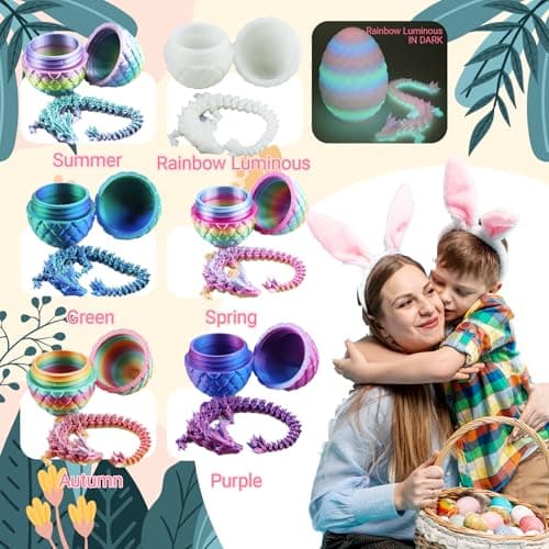 6PCS 3D Printed Dragon Eggs with Dragon Inside, Easter Basket Stuffers Mini Mystery Crystal Egg Fidget Toy, Surprise 3D Printed Animals Toy — view 2