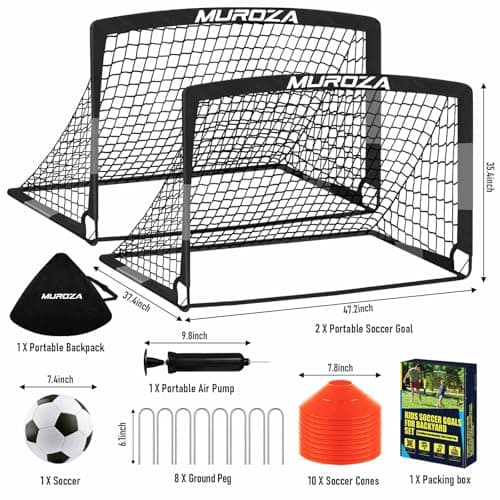 Soccer Goal, Kids Soccer Goals for Backyard Set, 2 Pack of 4x3 ft Portable Pop Up Soccer Net with Soccer Ball, Cones, Complete Training Equipment for Youth, Toddler Outdoor Sports Games