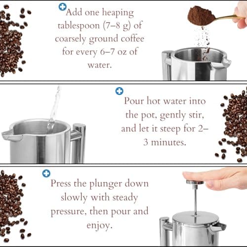 Mixpresso Stainless Steel French Press Coffee Maker 26 Oz 770 ml, Double Wall Insulated French Press Stainless Steel, Easy Clean Tea Brewer, Easy Press Durable Metal Coffee Press — view 4