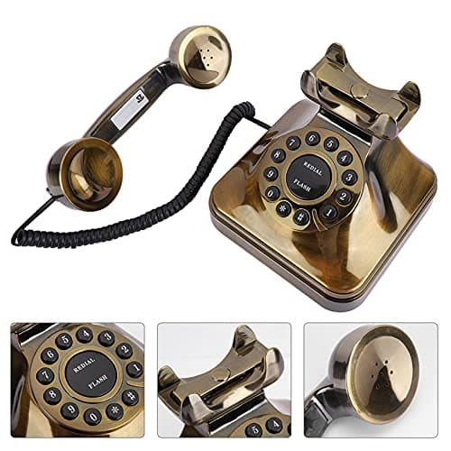 TIKATARER Antique Bronze Telephone, Noise Reduction Old Fashioned Vintage Landline Phone for Desktop Caller Home Office Retro Landline Corded Phones for Home & Office Decoration — view 5