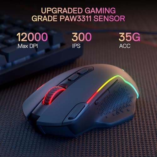 Redragon M810 MAX 3-Mode Wireless Gaming Mouse, 12000 DPI Wired/Wireless RGB Mouse w/Rapid Fire Key, 8 Macro Buttons, 188-Hour Reliable Power Capacity for PC/Mac/Laptop — view 3