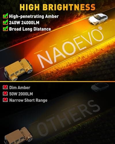 NAOEVO 7 inch LED Light Bar, 240W 24,000LM Offroad Fog/Driving Lights LED Pods with Spot Flood Combo Beam, Waterproof LED Work Lights for Truck Boat UTV ATV, 2 Pack (Amber)