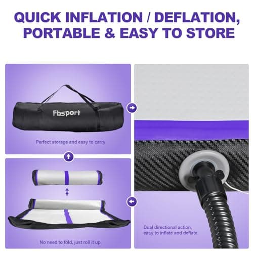 FBSPORT Inflatable Gymnastics Air Tumbling Track Mat Purple Black Length 13ft Thickness 4 inches, Air Tumble Track Mat with Electric Air Pump for Home Use Training Cheerleading Yoga Water Gym Park — view 5
