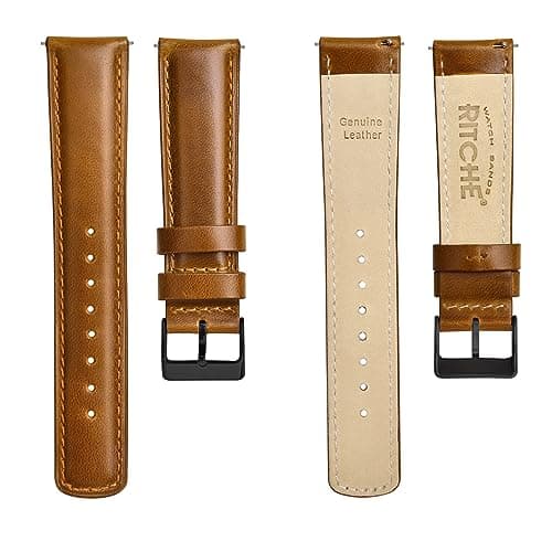 Ritche Christmas Stocking Stuffers Genuine 21mm Leather Watch Band Compatible with Timex Expedition Fossil Seiko Classic Vintage Quick Realease Watch Bands for Men Women Toffee Brown Watch Strap — view 4