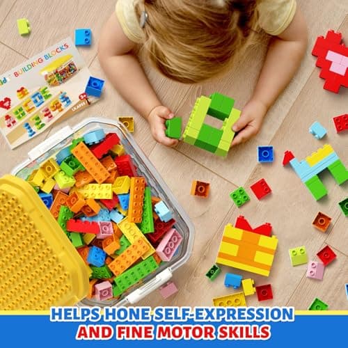 150 Pieces Classic Big Building Blocks with Storage Box, Large Toddler Blocks, Compatible with Most Major Brands, STEM Toy Gift Big Bricks, Building Blocks for Toddlers 3-5, Kids Blocks for All Ages — view 4
