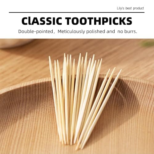 HOPELF 2400 Count Bamboo Toothpicks Skewers For Appetizer,Olive,Barbecue,Fruit,Cocktail,Teeth Cleaning,Double-Points Wooden Toothpick. — view 2