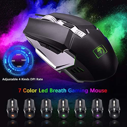 Wireless Gaming Keyboard and Mouse Combo,61 Key Rainbow Backlit Keyboard with Rechargeable 3800mAh,Mechanical Feel,Ergonomic,Quiet,Waterproof,RGB Mute Mice for PS4,Xbox One,Desktop,PC — view 4