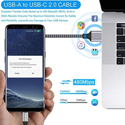 TAKAGI USB to USB C Cable (3Pack 6ft) USB A to Type C Cable Fast Charging Nylon Braided Data Sync Transfer Cord USB C Charger for iPhone 17 Pro Max/17 Air/16e/16 15 Pro/15 Plus/Galaxy S20 S10 Note 20 — view 5