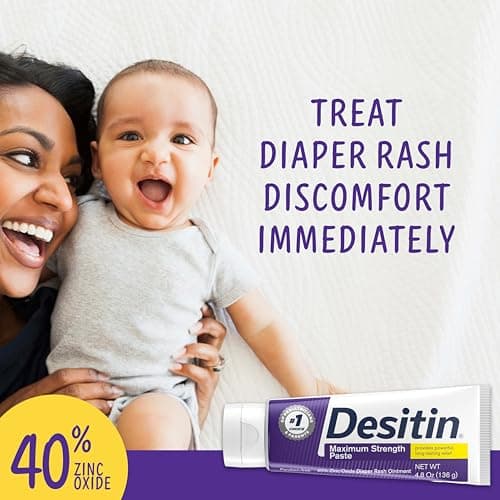Desitin Maximum Strength Paste, 40% Zinc Oxide Paste, Diaper Rash Healing Ointment for Immediate Relief, Dermatologist Pediatrician Tested, Helps Heal Diaper Rash, Protects Up to 12 Hours, 4.8 Oz Tube