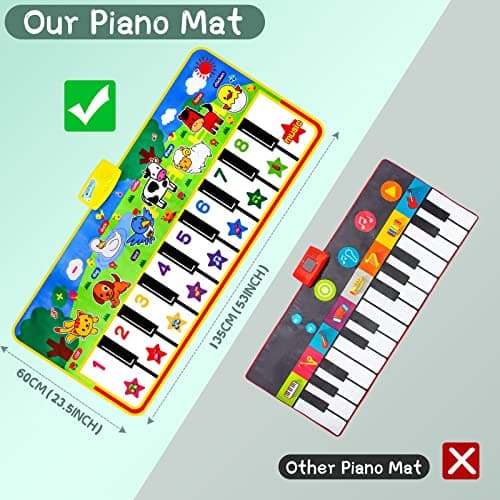 M SANMERSEN Piano Mat, 53'' x 23'' Musical Toys for Toddlers, Green Animal Theme, Electronic Keyboard, Piano Dance Mat, 16 Keys, 8 Animal Sounds & 8 Demo Melodies — view 3