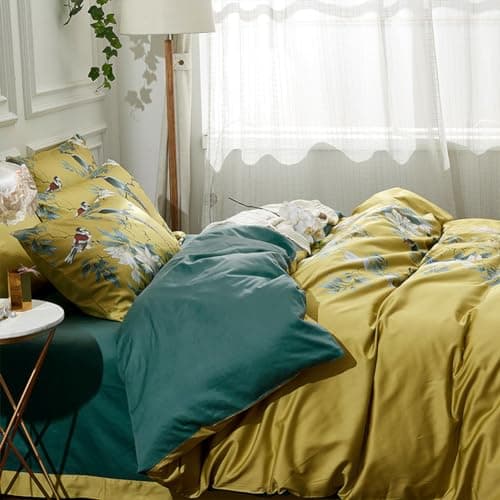 mixinni Duvet Cover California King Size Floral Bird Pattern Cotton Duvet Cover Set with Zipper Closure and Ties for Women and Men, Ultra Soft, Breathable, Easy Care-California King Size — view 2