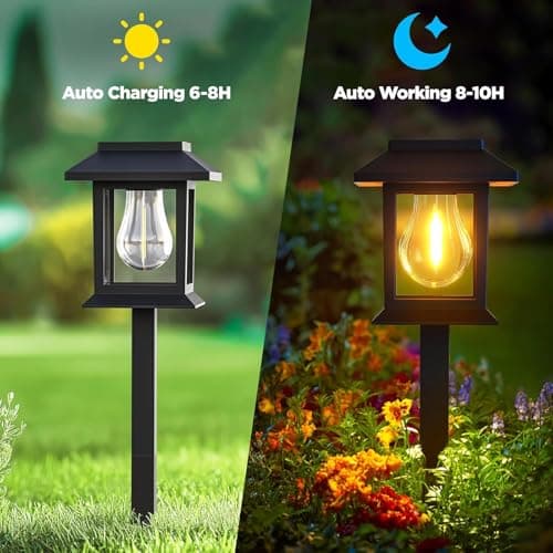 Solar Lights Outdoor Garden Decorations 4 Pack Pathway Lights Waterproof Auto On/Off Solar Garden Stake Lights for Landscape Path Yard Patio Driveway Walkway Décor
