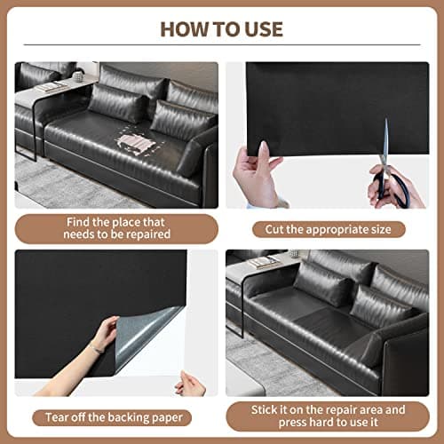 Leather Repair Tape, Leather Repair Patch, 16 x 60 Inch Self-Adhesive Couch Patch, for Furniture, Sofas, Car Seats (Pure Black-Fine Grain) — view 3