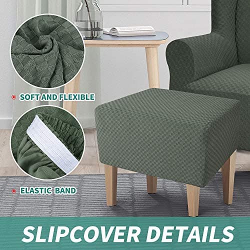 YEMYHOM Ottoman Cover Latest Jacquard Design High Stretch Folding Storage Footstool Protector Rectangle Removable Slipcover (Ottoman Small, Army Green) — view 3