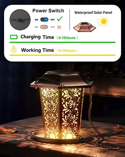 Solar Bird Feeders for Outdoors Hanging - Premium Grade Metal Bird Feeder, Chew-Proof, Weather and Water Resistant Wild Bird feeders, Outside and Garden Decoration — view 3