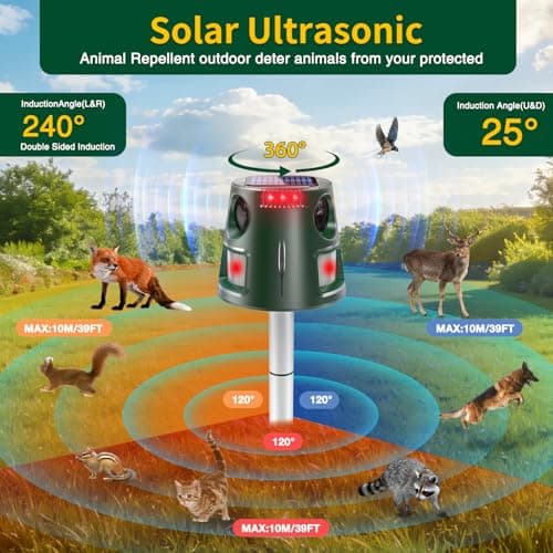Ultrasonic Animal Repellent Outdoor, Solar Power Cat Rodent Raccoon Repeller, Squirrel Skunk Control Device with Motion Sensor and FIashing Light, Waterproof Rabbt Snake Deterrent for Outdoor — view 5