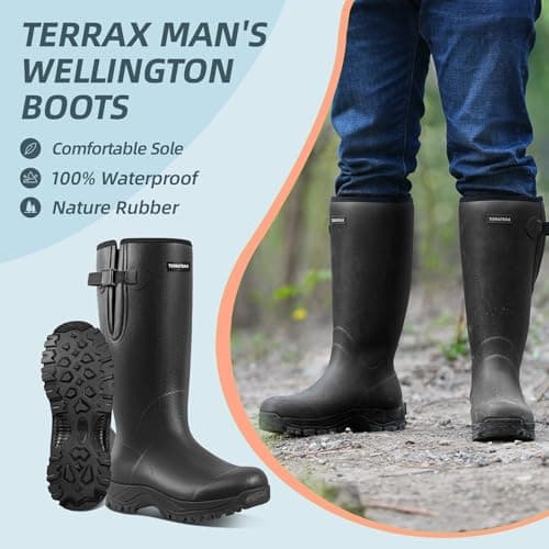 TerraTrax Men's Winter Rubber Boots & Heavy Duty Work Boot, Waterproof Insulated Muck Rain Boots for Snow, Farm, Hunting & Ice Fishing (Sub-Zero Cold Rated), Wellington Black 10 — view 3