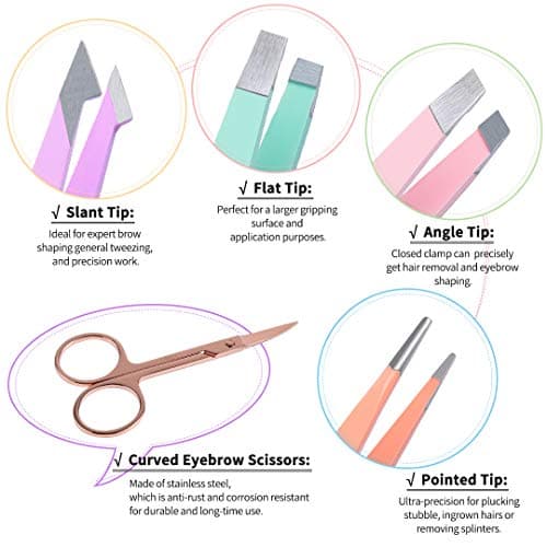 TsMADDTs 6 pcs Tweezers Set for Women, Eyebrow Tweezers with Curved Scissor for Ingrown Hair, Hair Plucking Daily Beauty Tools with Leather Travel Case — view 2