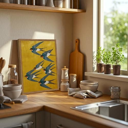 Vintage Japanese Bird Wall Art, Japan Swallow Wall Decor Painting Cottage Animal Poster Canvas Prints Picture for Bedroom Living Room Farmhouse 12x16 inch Wood Framed — view 3