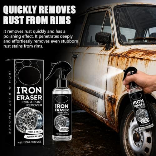 Iron Eraser Rust Remover Spray, Fast Acting Metal Iron Particle Cleaner, Automotive Brake Dust & Oxidation Remover, Multi-Purpose Rust Removal Spray for Car Wheel Hub Metal Surfaces（2PCS） — view 3